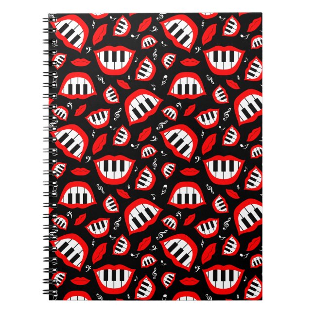 Carnet Motif sourire piano sur arrière - plan noir (Devant)