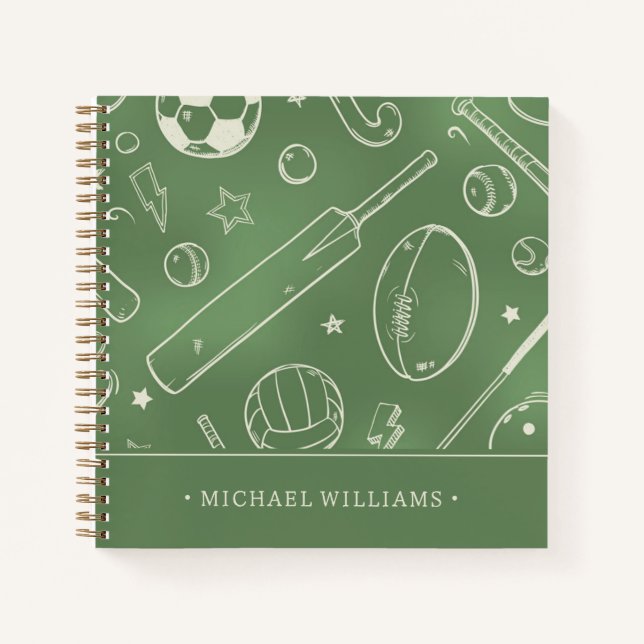 Carnet Motif sportif vert | Ajouter Votre Nom (Devant)