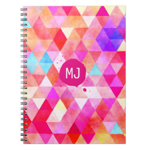 Carnet Motif triangle rouge rose monogramme personnalisé