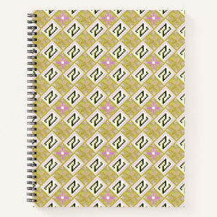 Carnet Motif tribal géométrique moderne olive et magenta