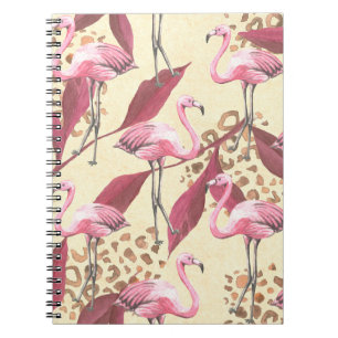 Carnet Motif tropical transparent avec flamant rose, leav