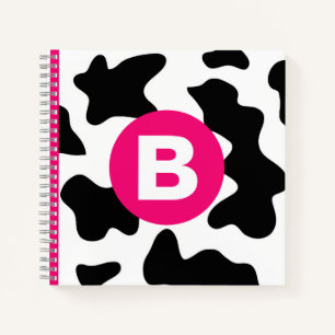 Carnet Motif vache fantaisie patch rose monogramme