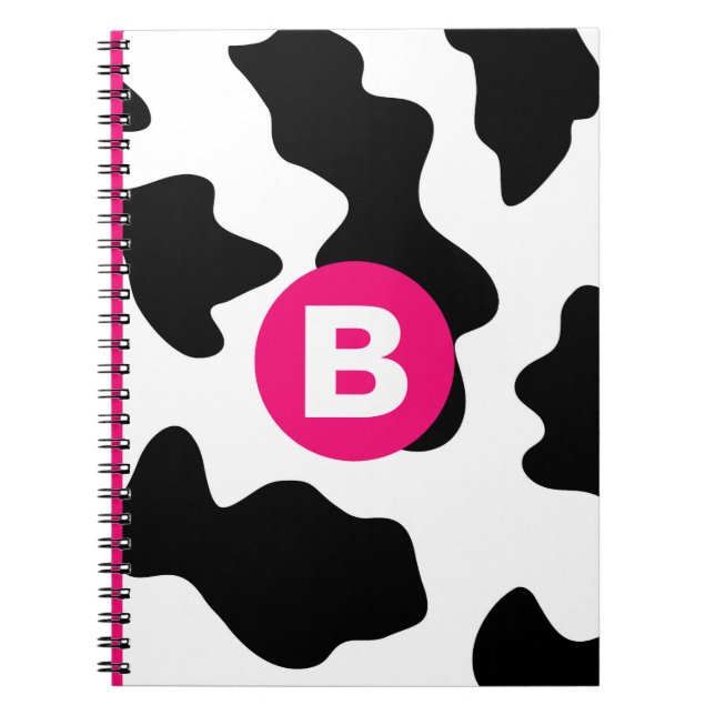 Carnet Motif vache fantaisiste patch rose monogramme (Devant)