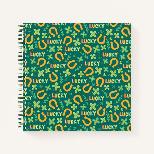 Carnet Motif vert irlandais LUCKY (Devant)