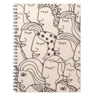 Carnet Motif Vintage sans couture avec des visages fémini