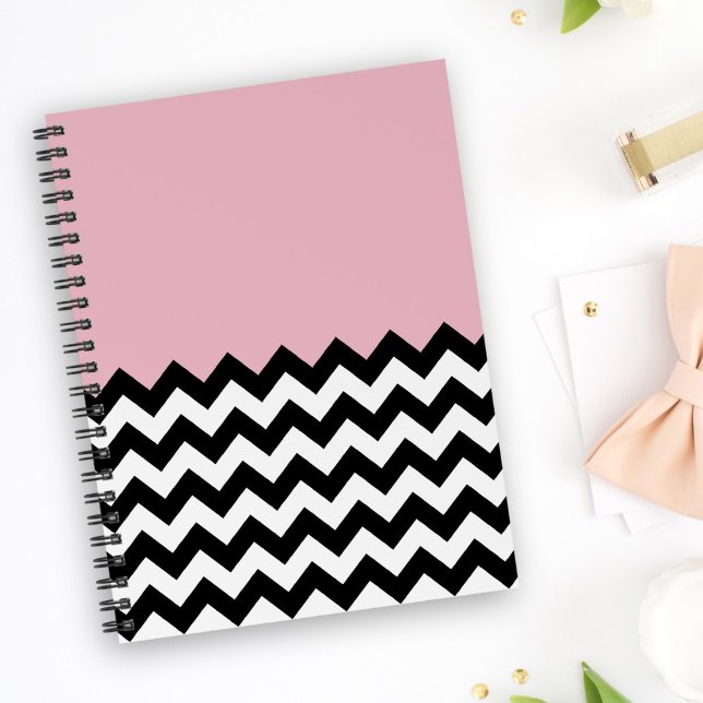 Carnet Motif Zigzag noir et blanc, Chevron, rose (Créateur téléchargé)