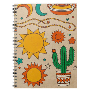 Carnet Motifs bohèmes ludiques Soleils et lunes dessinés 