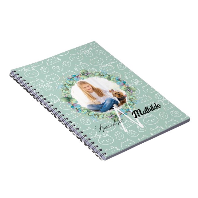 Carnet Motifs de chat Monogramme Personnalisés avec la ph (Côté Droit)