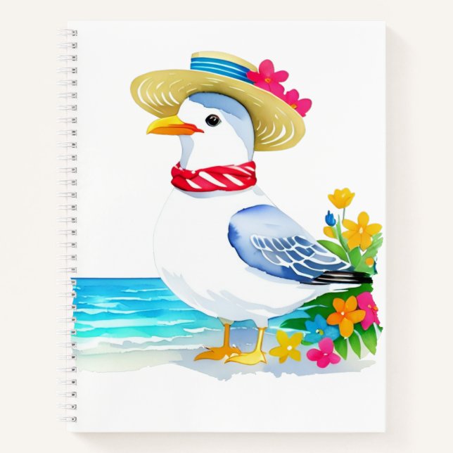 Carnet Mouette de mer avec casquette de plage & foulard (Devant)