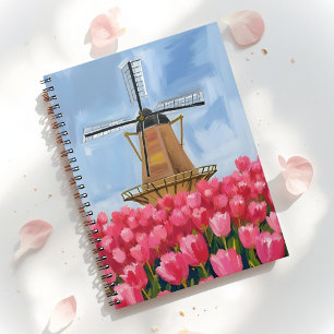 Carnet Moulin à vent hollandais   Champ de fleurs de tuli