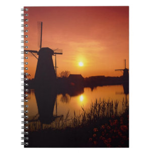 Carnet Moulins à vent au coucher du soleil, Kinderdijk, P