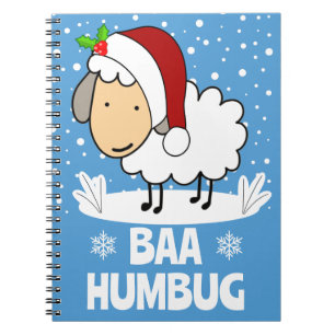 Carnet Mouton Bah Humbug portant un chapeau de Père Noël