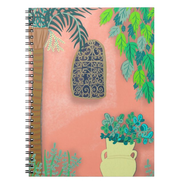 Carnet Mur de jardin rose Palmier Maroc (Devant)
