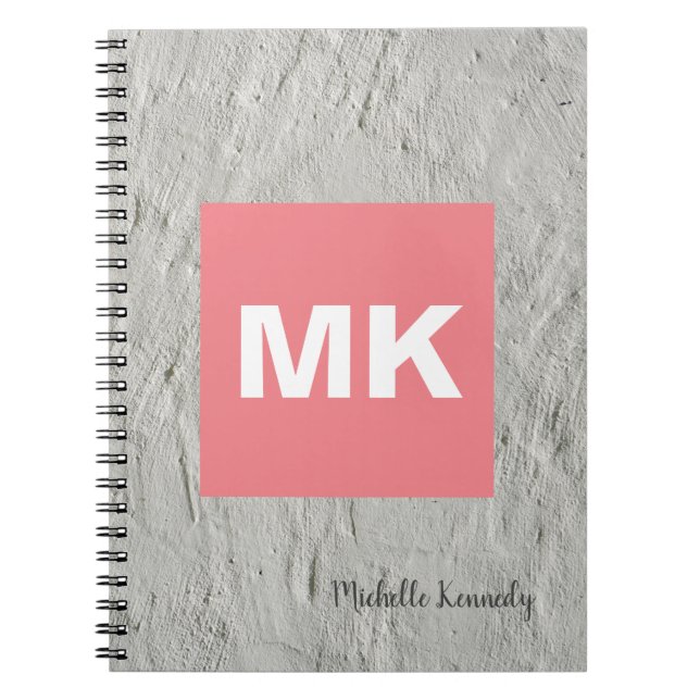 Carnet Mur gris monogramme rose professionnel moderne (Devant)
