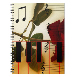 Carnet Music Notes Keyboard Red Rose Blossom Destiny