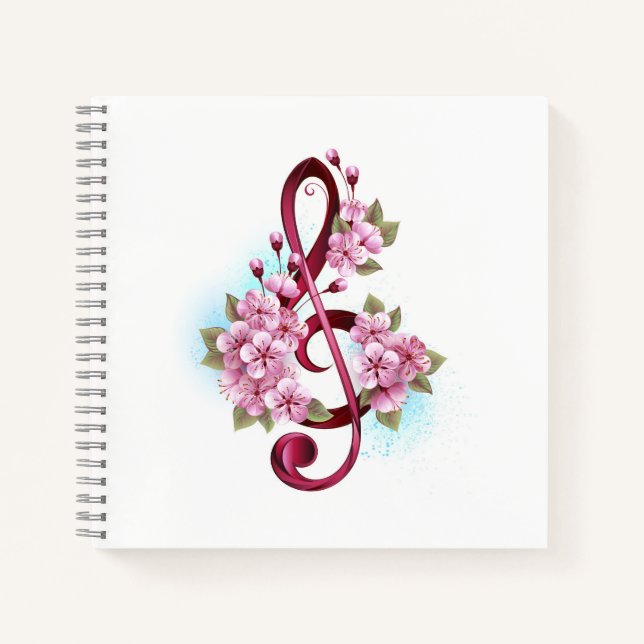 Carnet Musical treble clef notes with sakura flowers (Devant)