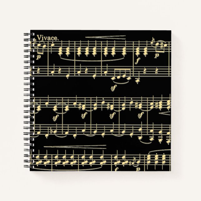 Carnet Musique d'or en noir (Devant)