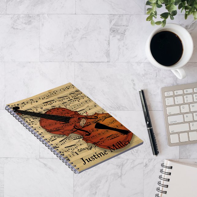Carnet Musique violon et feuille Vintage (Créateur téléchargé)