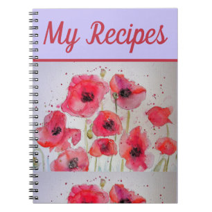 Carnet My Recipe Book Poppy Red Flower Watercolour Art