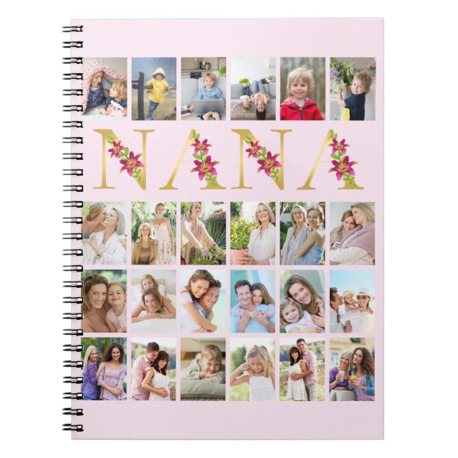 Carnet Nana Gold Floral Letters 24 Collage photo vertical (Devant)