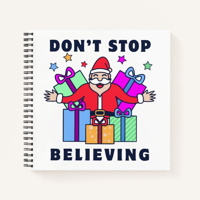 Carnet N'arrêtez pas de croire Père Noël avec des cadeaux (Devant)