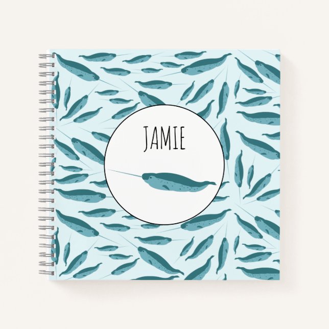 Carnet Narval en motif d'océan bleu (Devant)