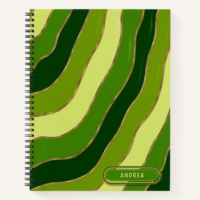 Carnet Nature moderne Vert Jaune Tons Wavy Stripes Chic (Devant)