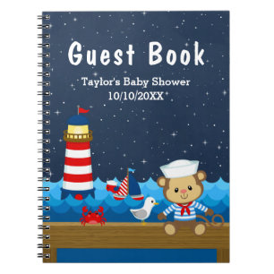 Carnet Nautical Boy Monkey Red Baby Shower Guest Book