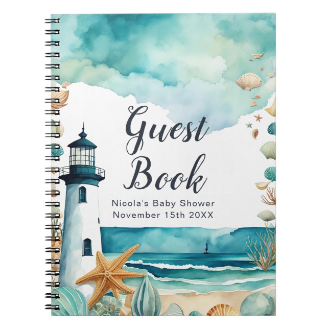 Carnet Nautical Lighthouse Baby Shower Guest Book (Devant)