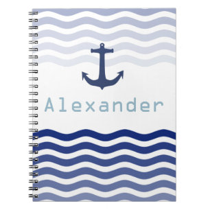 Carnet Nautical Navy Waves and Ancre Nom personnalisé