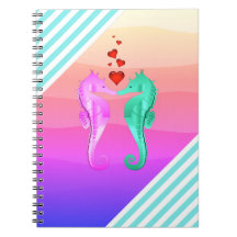 Nautique aqua/rose/hippocampes embrasser le coeur 