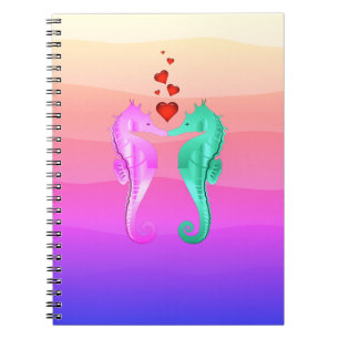 Carnet Nautique aqua/rose/hippocampes embrasser le coeur
