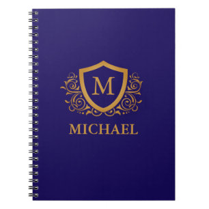 Carnet Navy Blue and Gold Personalized Monogram Name