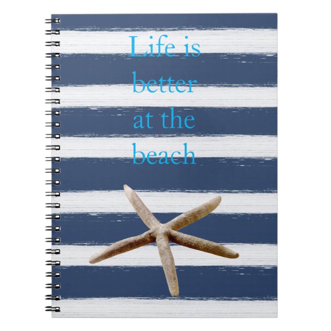 Carnet Navy Blue and White Stripes Starfish (Devant)