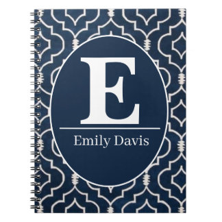 Carnet  Navy Blue Trellis Monogram Personalized Custom 
