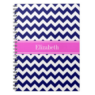 Carnet Navy Blue Wht Chevron Hot Pink Nom Monogramme
