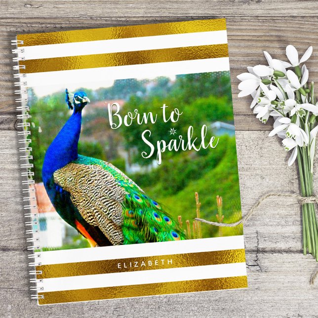 Carnet Né à Sparkle Chic Peacock | Blancs d'or (Créateur téléchargé)