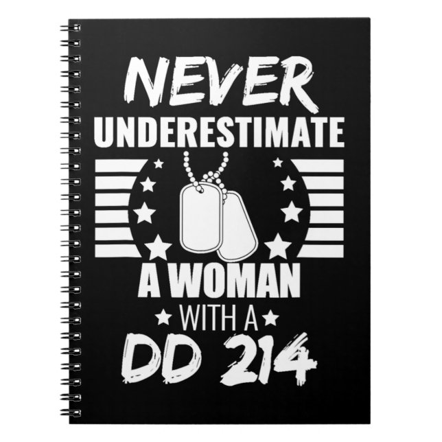 Carnet Ne jamais sous-estimer une femme DD 214 Vétéran &  (Devant)
