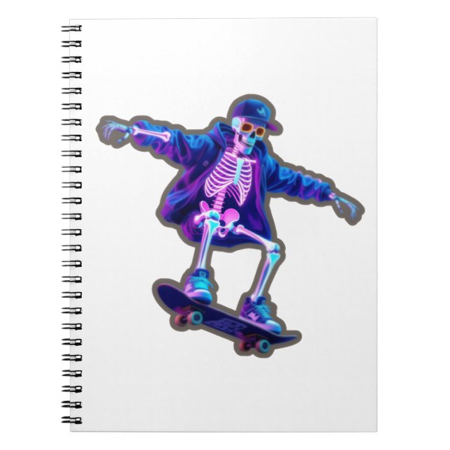Carnet Neon 3D Skeleton Skateboarding – Funny Streetwear  (Devant)