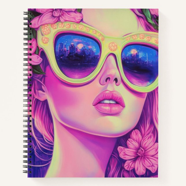 Carnet Neon Dream Girl avec lunettes de soleil florales (Devant)