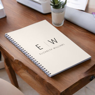 Carnet Neutre Élégant Moderne Minimaliste Nom Monogramme