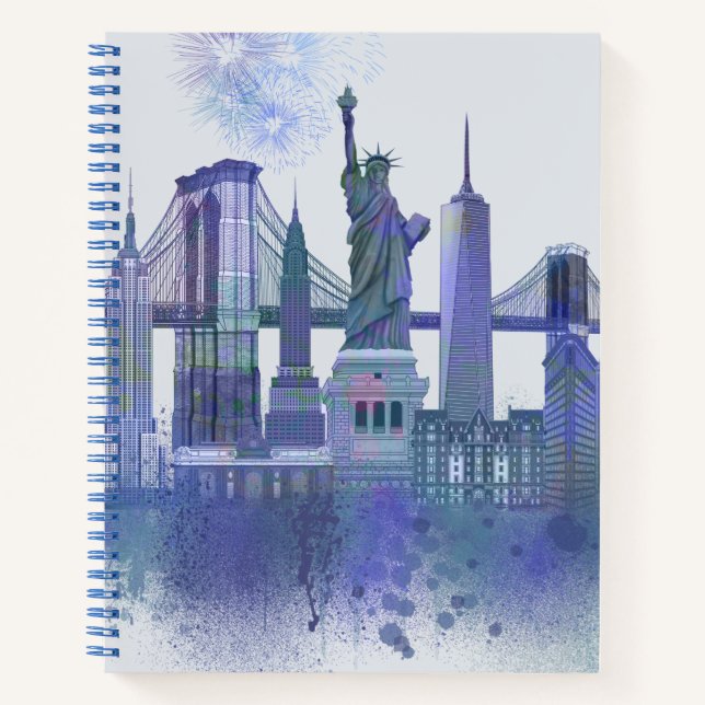 Carnet New York Skyline - Aquarelle bleue (Devant)