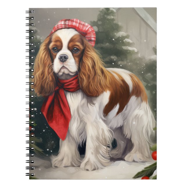 Carnet Noël du chien espagnol Cavalier King Charles (Devant)
