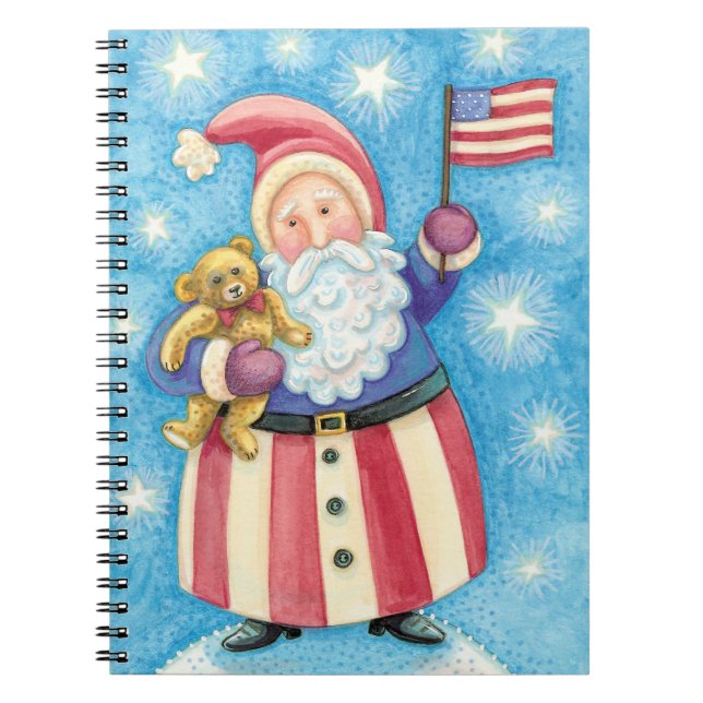 Carnet Noël mignon, Père Noël patriotique avec drapeau (Devant)