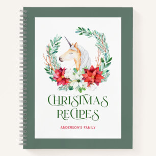 Carnet Noel poinsettia et couronne de licorne