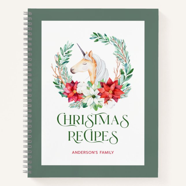 Carnet Noel poinsettia et couronne de licorne (Devant)