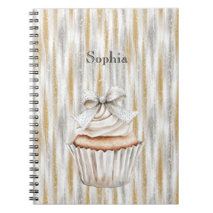 Carnet Nœud de Cupcake Blanc Rayures Or Argent Pailleté