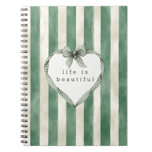Carnet Nœud papillon cœur rayures vert crème