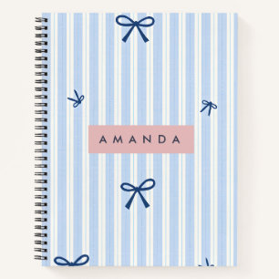 Carnet Nœud rayé pastel bleu classique personnalisé