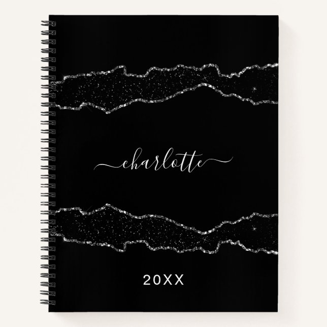 Carnet Noir argenté en marbre (Devant)